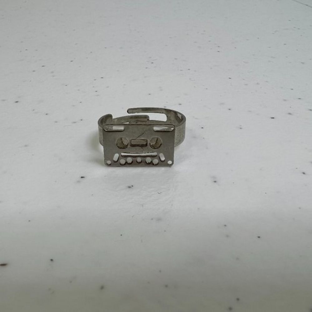 Cassette Tape Ring Silver Tone Adjustable Vintage 70s Retro Stereo Boom Box